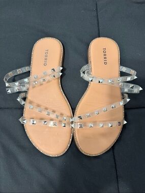 torrid Clear Studded Slide Sandals - Tan Footbed